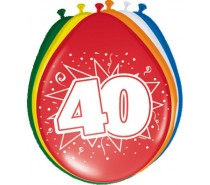 Gekleurde Leeftijdsballon: 40 Jaar 8 st.